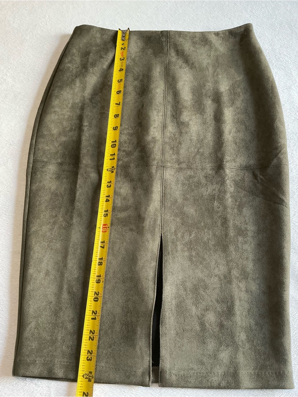 Lulus Olive Green Faux Suede Pencil Skirt with Front Slit Size M - Picture 11 of 11